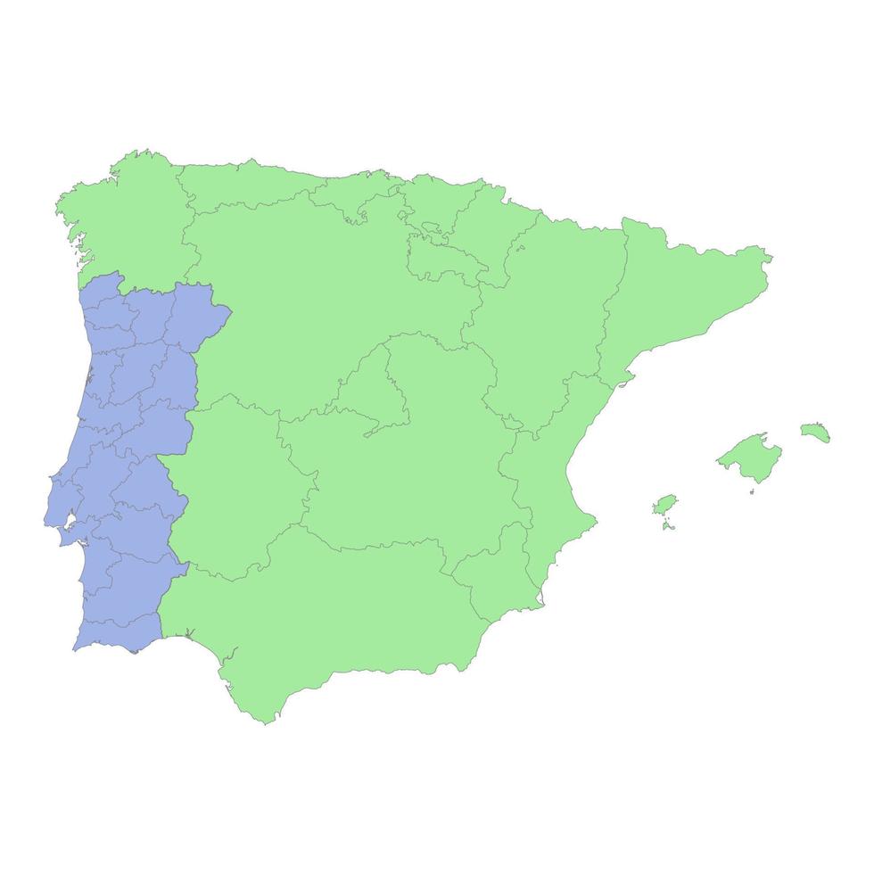 alto calidad político mapa de España y Portugal con fronteras de el regiones o provincias vector