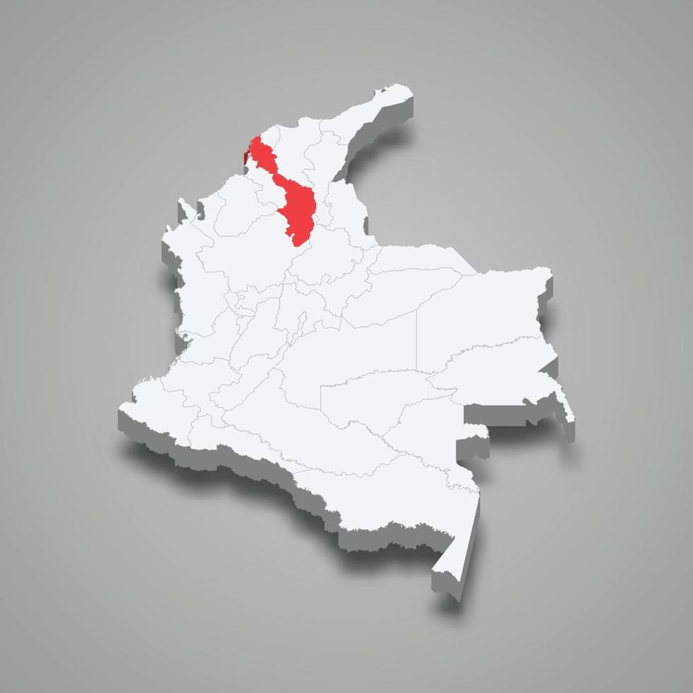 Bolivar region location within Colombia 3d map vector