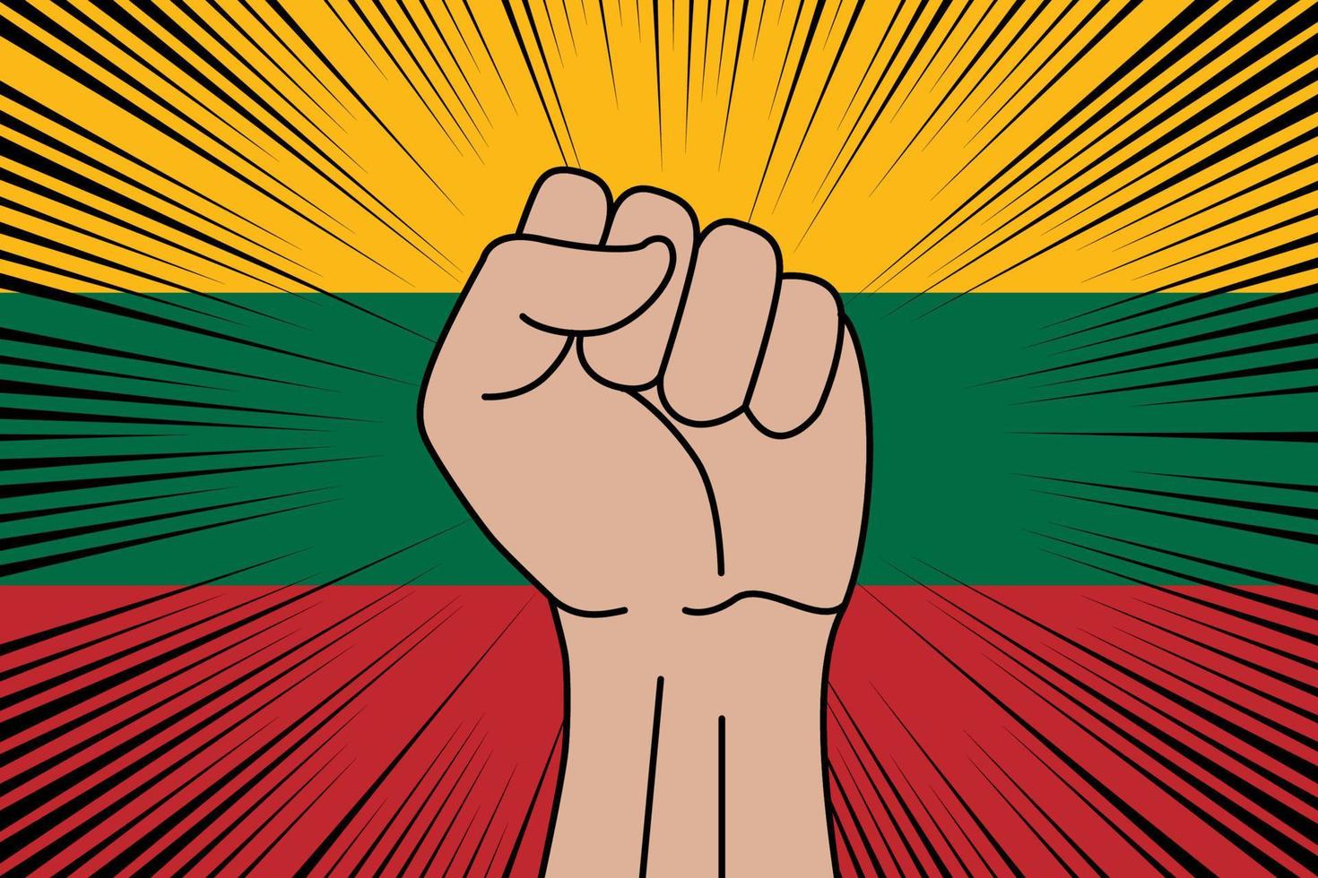 Human fist clenched symbol on flag of Lithuania vector