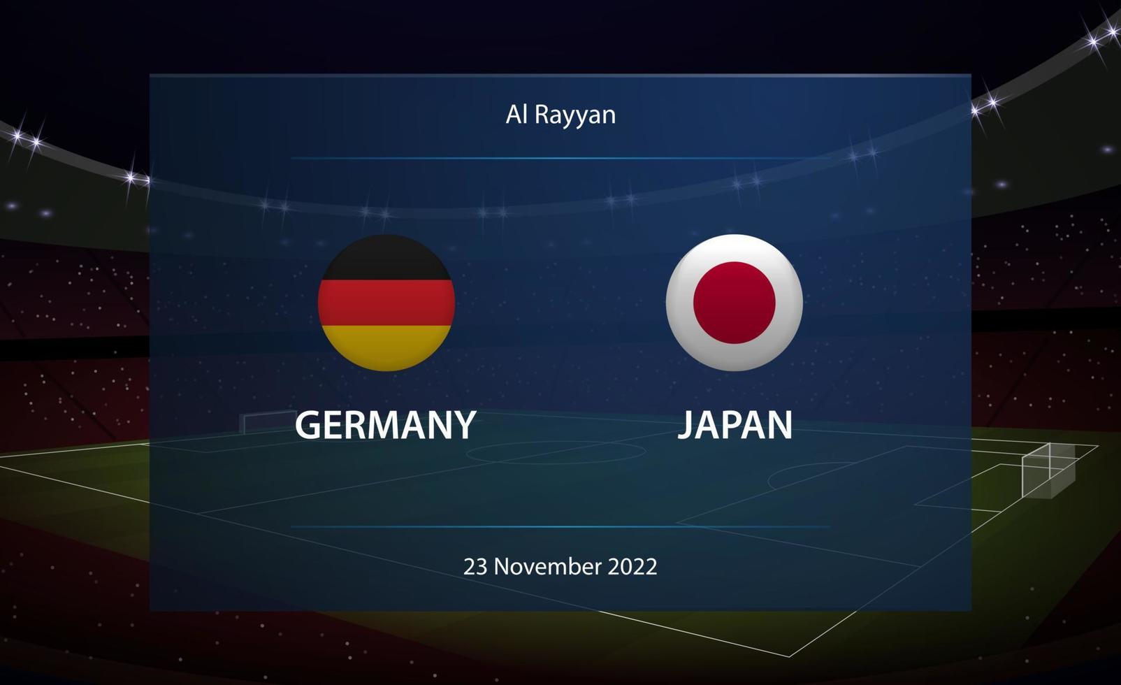 Germany vs Japan. Football scoreboard broadcast graphic vector