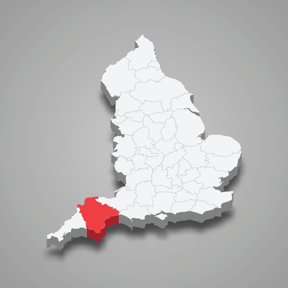 Devon county location within England 3d map vector
