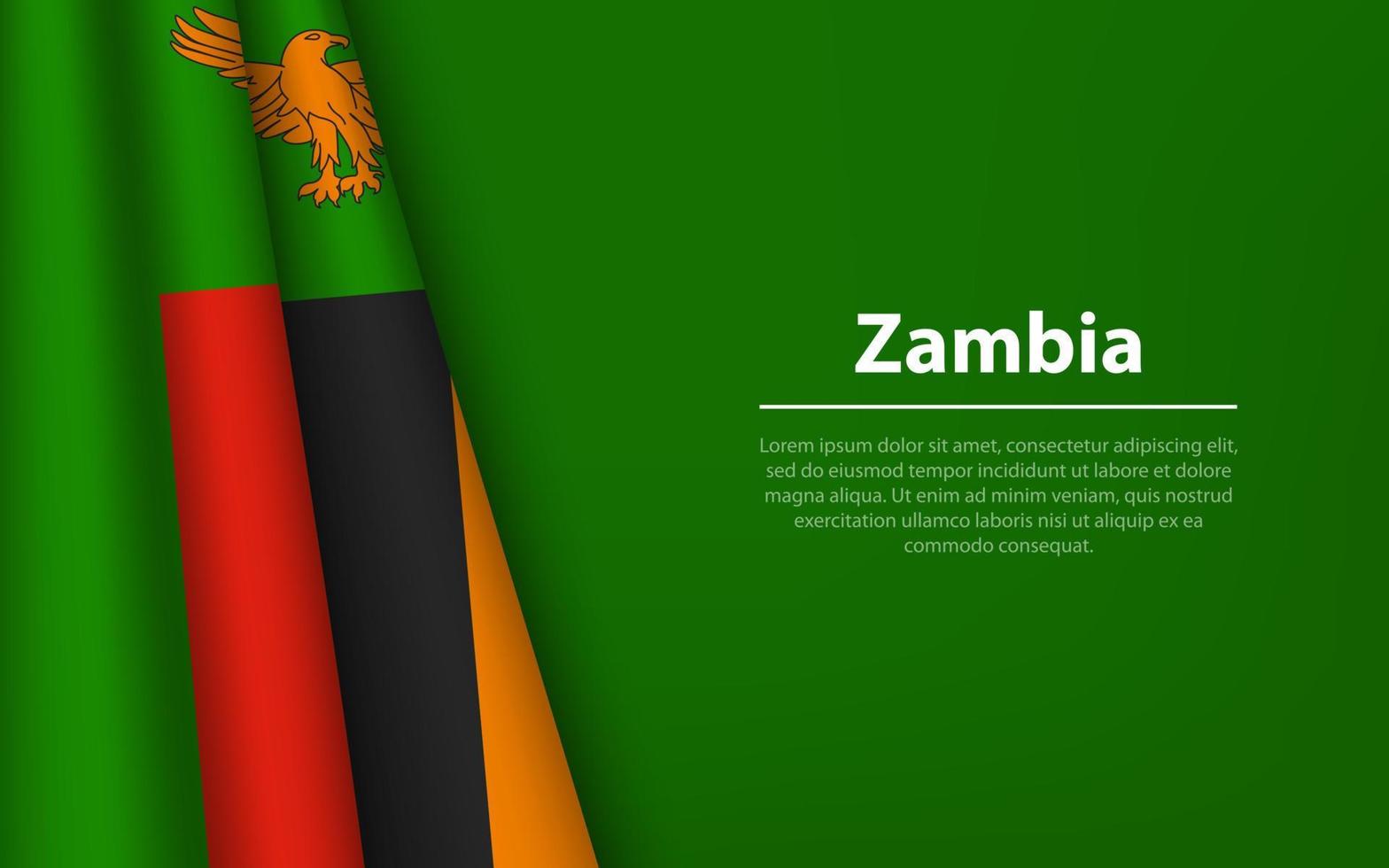 ola bandera de Zambia con copyspace antecedentes. vector