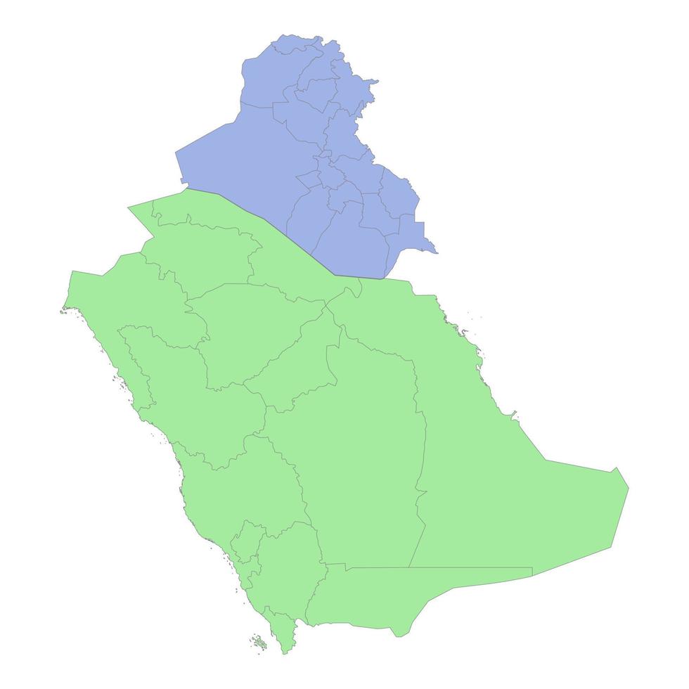 High quality political map of Saudi Arabia and Iraq with borders of the regions or provinces vector