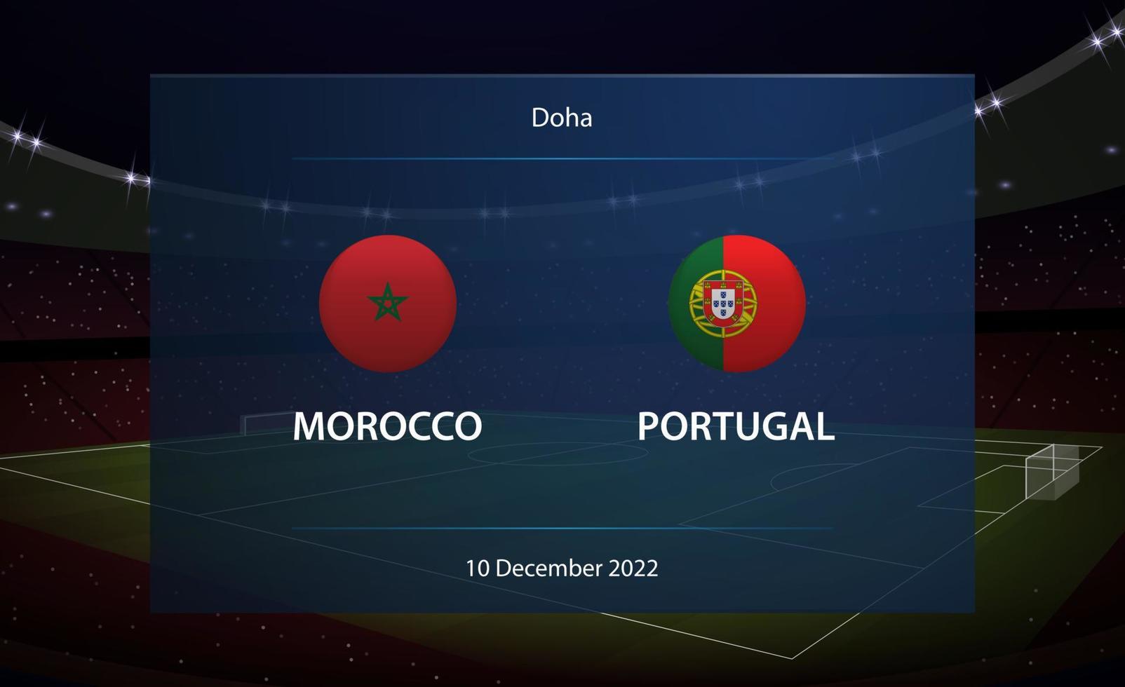 Morocco vs Portugal. Football scoreboard broadcast graphic vector