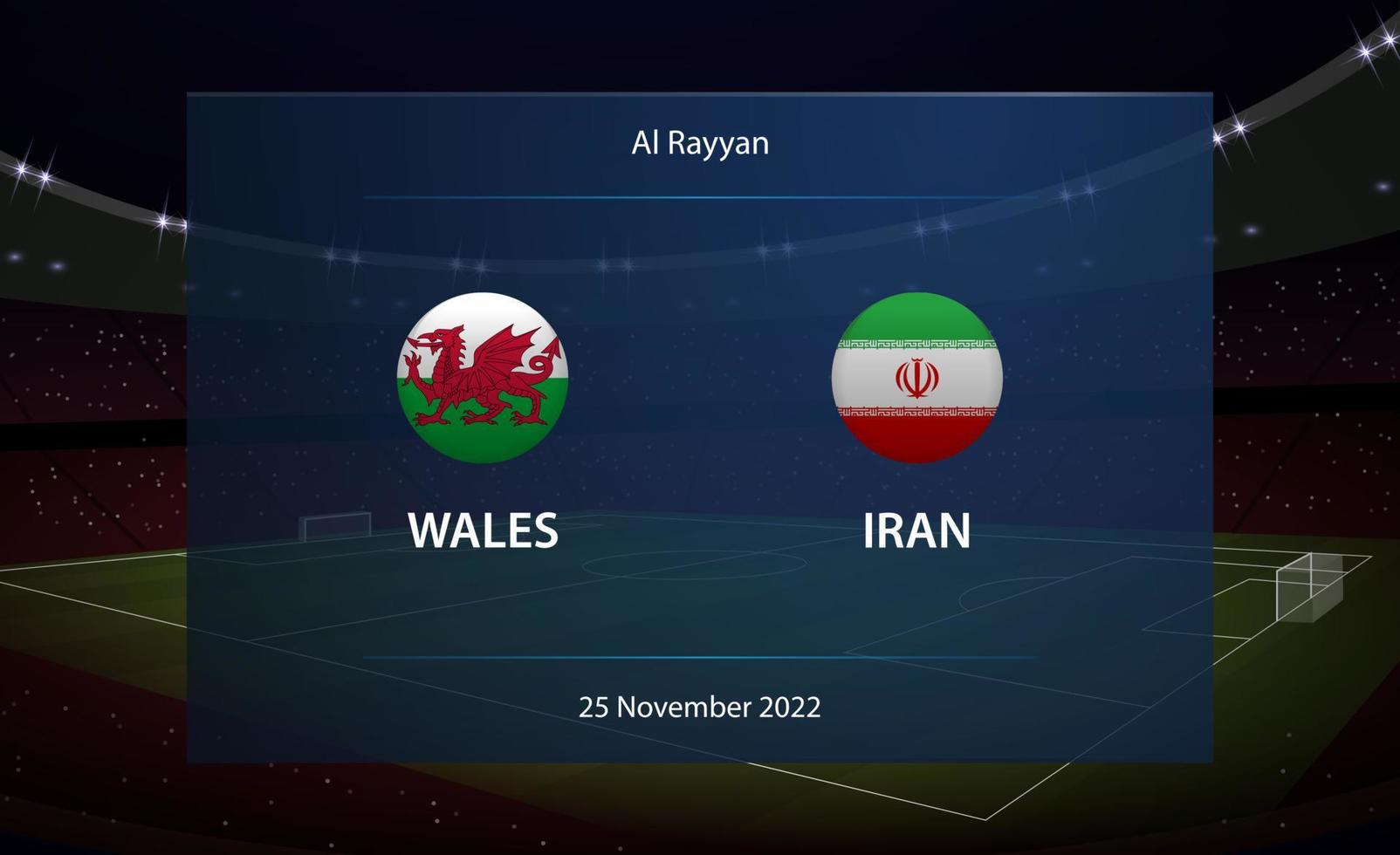 Wales vs Poland. Football scoreboard broadcast graphic vector