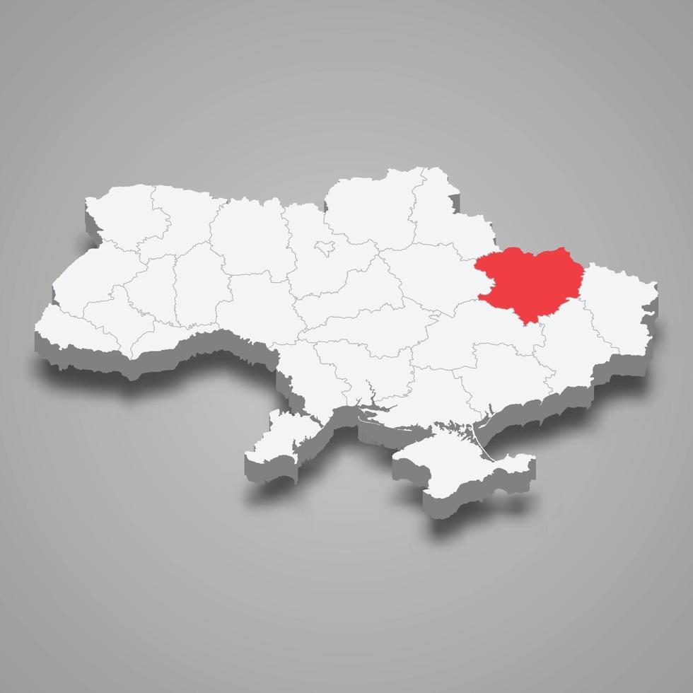 Kharkiv Oblast. Region location within Ukraine 3d map vector