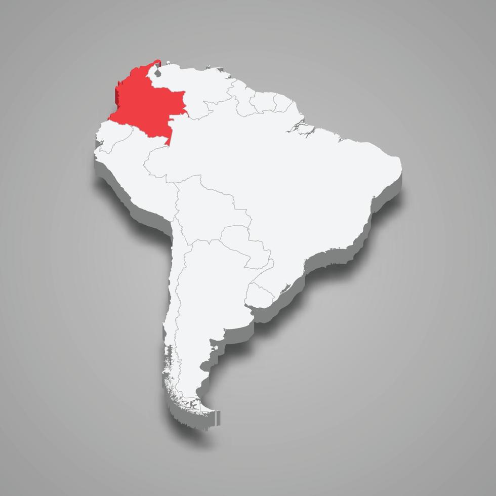 Colombia país ubicación dentro sur America. 3d mapa vector