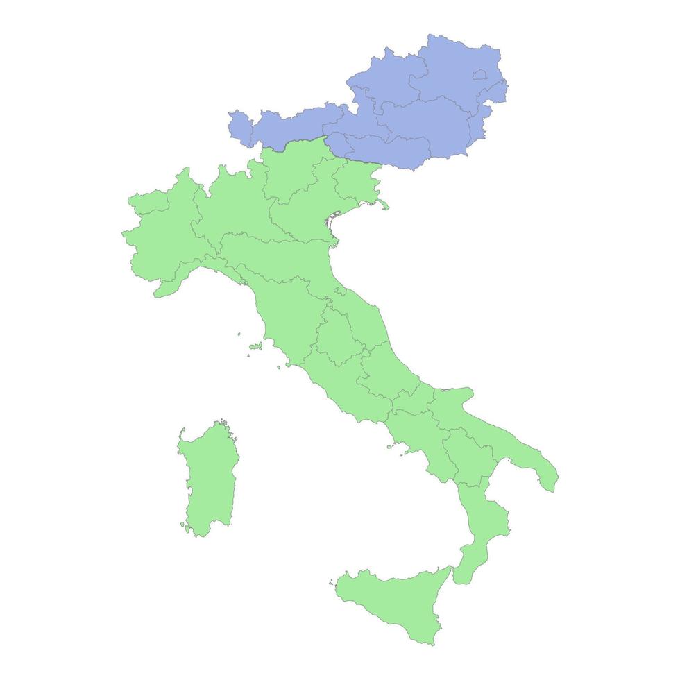 High quality political map of Italy and Austria with borders of the regions or provinces vector