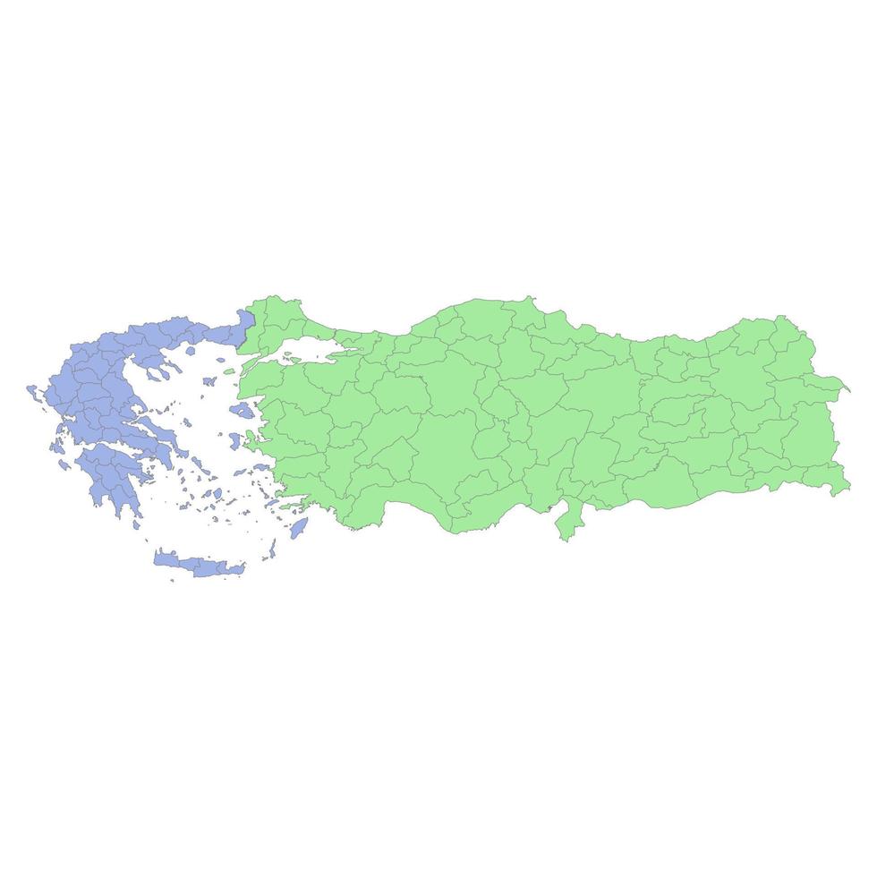 High quality political map of Greece and Turkey with borders of the regions or provinces vector