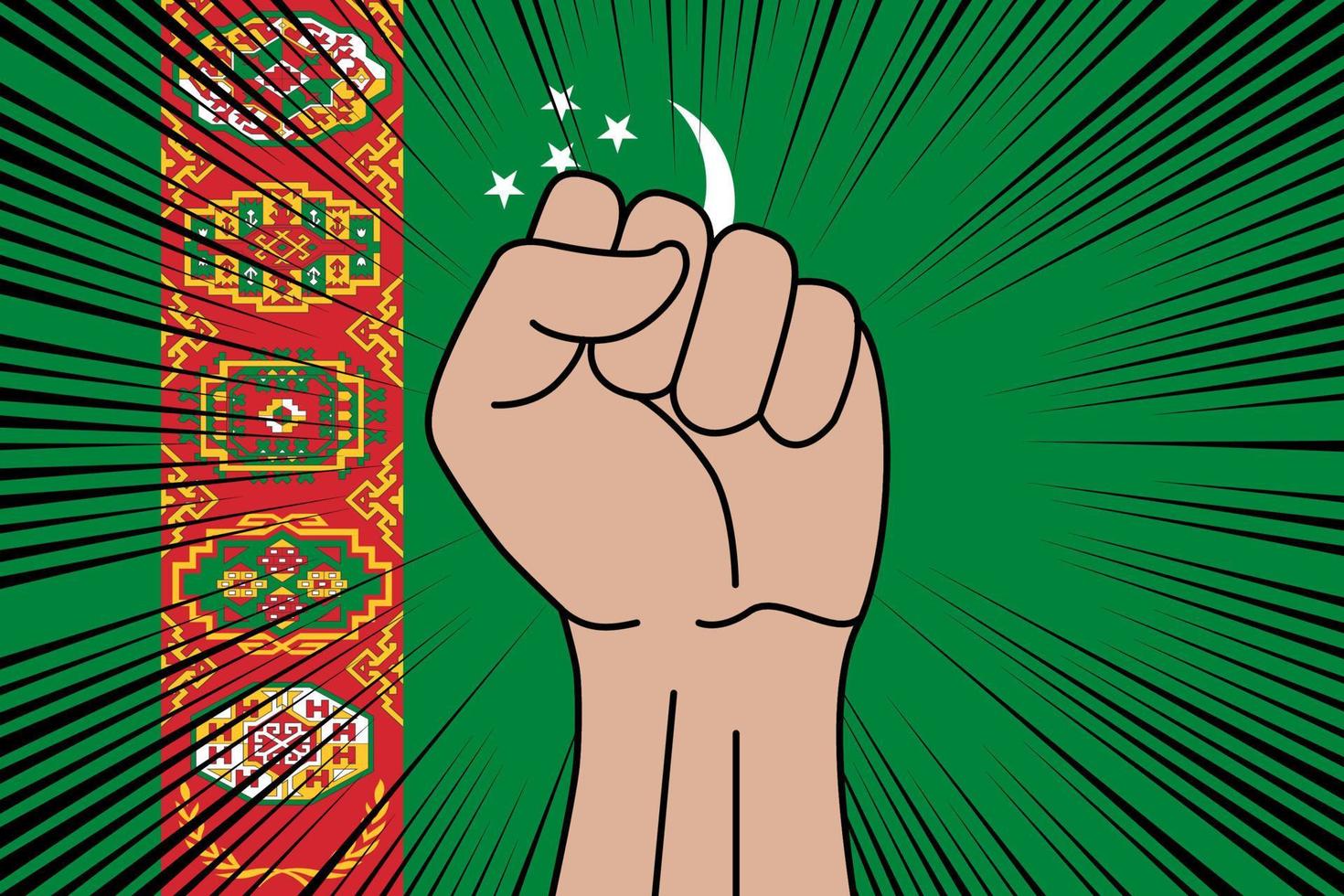 Human fist clenched symbol on flag of Turkmenistan vector