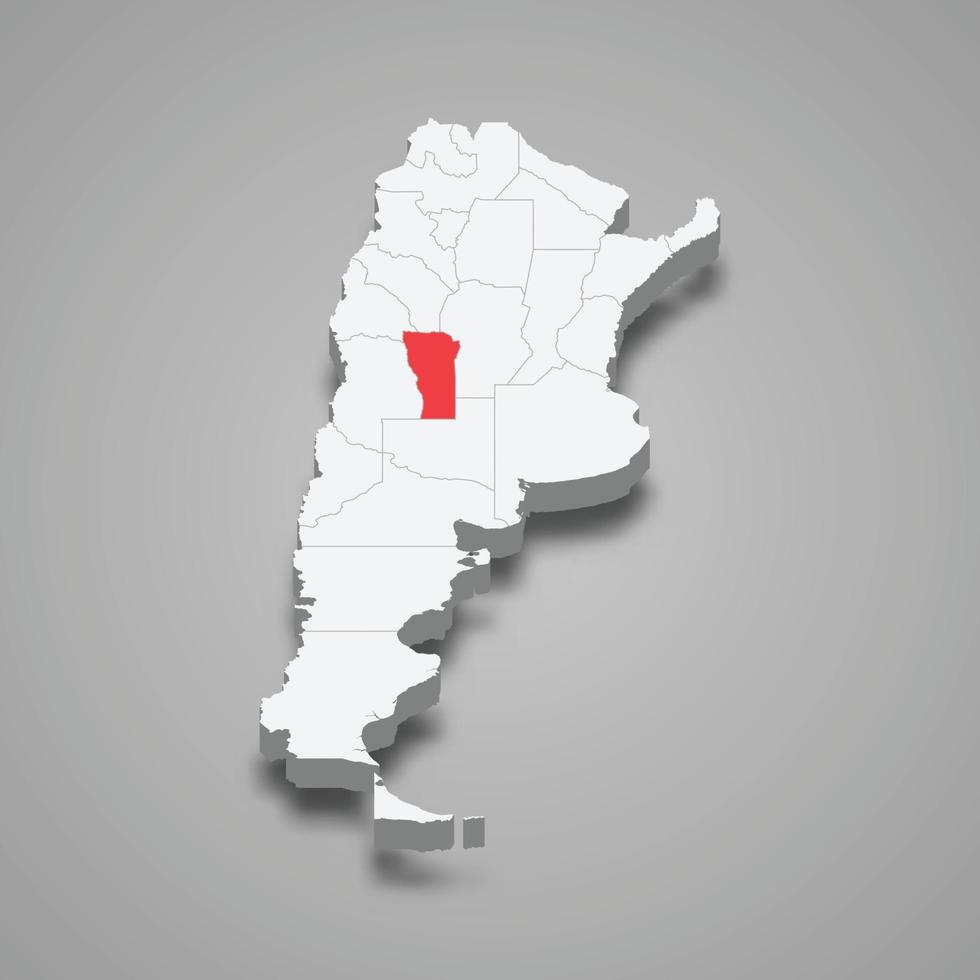 San Luis region location within Argentina 3d map vector