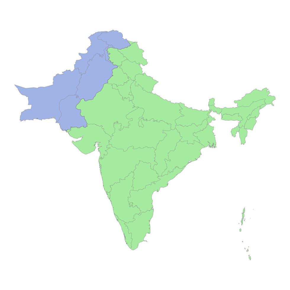 High quality political map of India and Pakistan with borders of vector