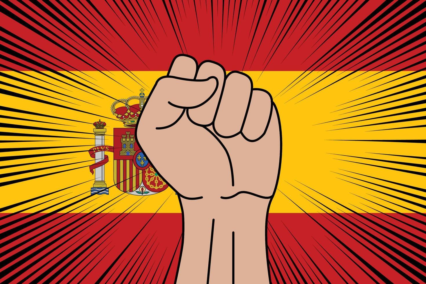 Human fist clenched symbol on flag of Spain vector