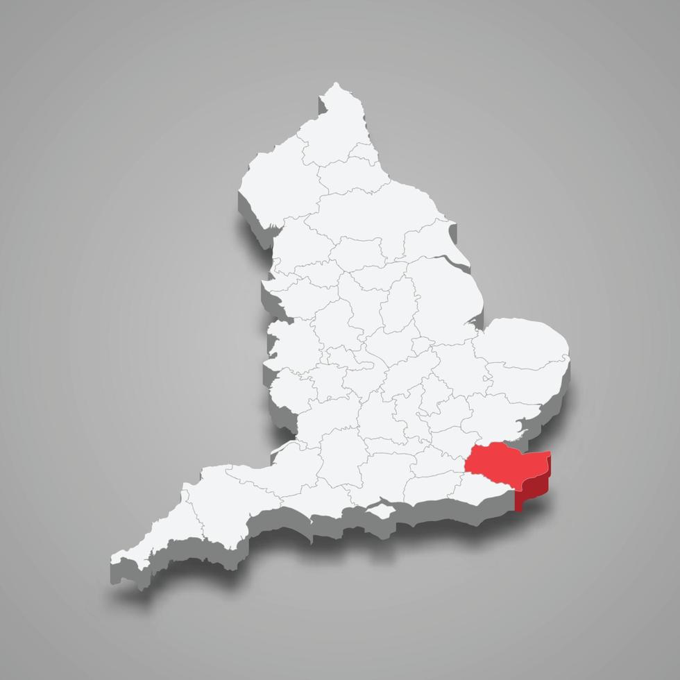 Kent county location within England 3d map vector