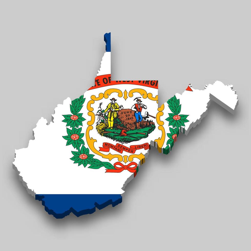 3d isometric Map of West Virginia is a state of United States vector