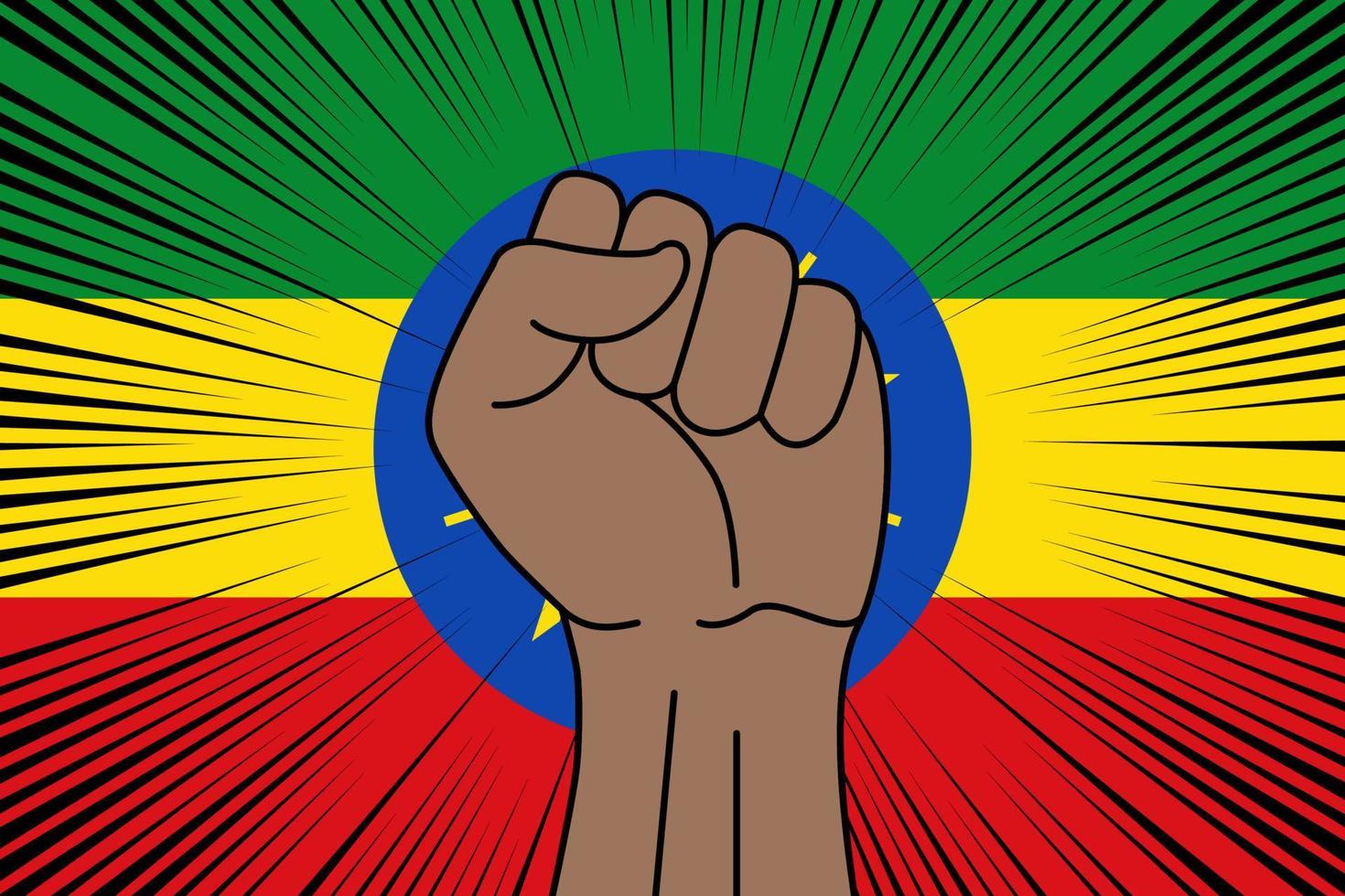 Human fist clenched symbol on flag of Ethiopia vector