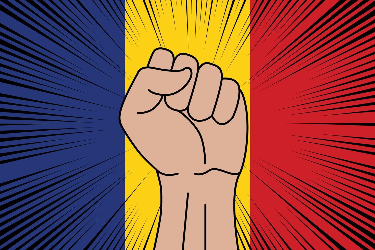 Human fist clenched symbol on flag of Romania vector