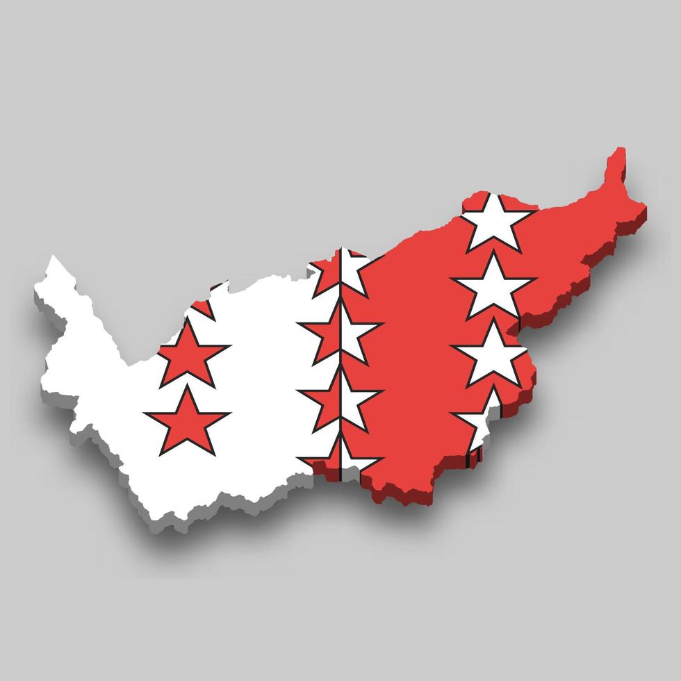 3d isométrica mapa de Valais es un región de Suiza vector