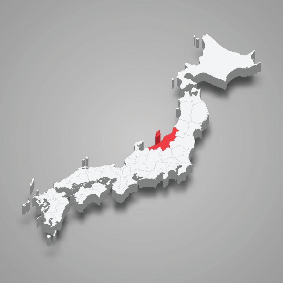Niigata region location within Japan 3d map vector