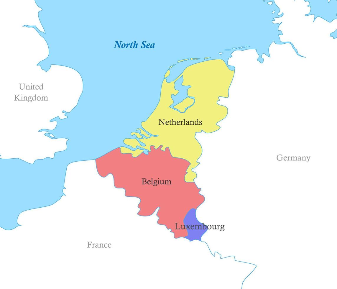 map of Benelux with borders of the countries. vector