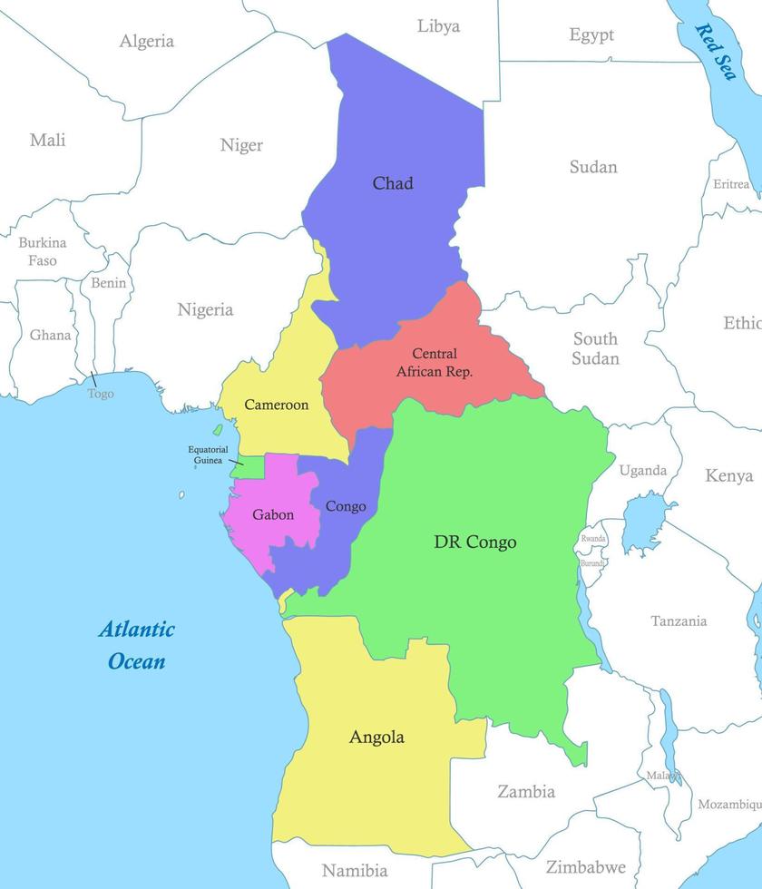 map of Central Africa with borders of the states. vector