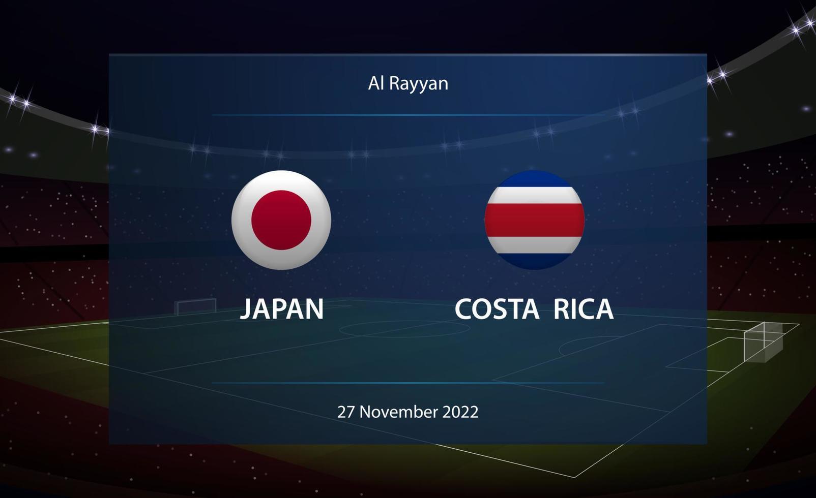 Japan vs Costa Rica. Football scoreboard broadcast graphic vector