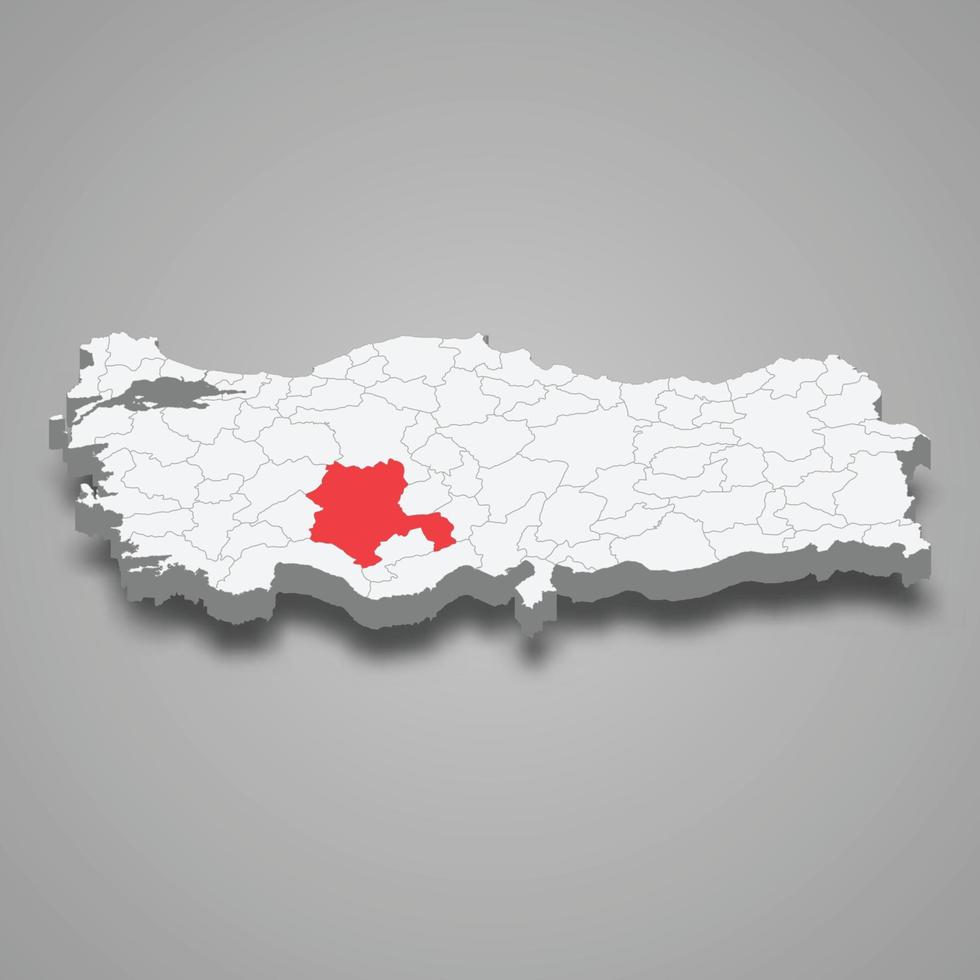 Konya región ubicación dentro Turquía 3d mapa vector