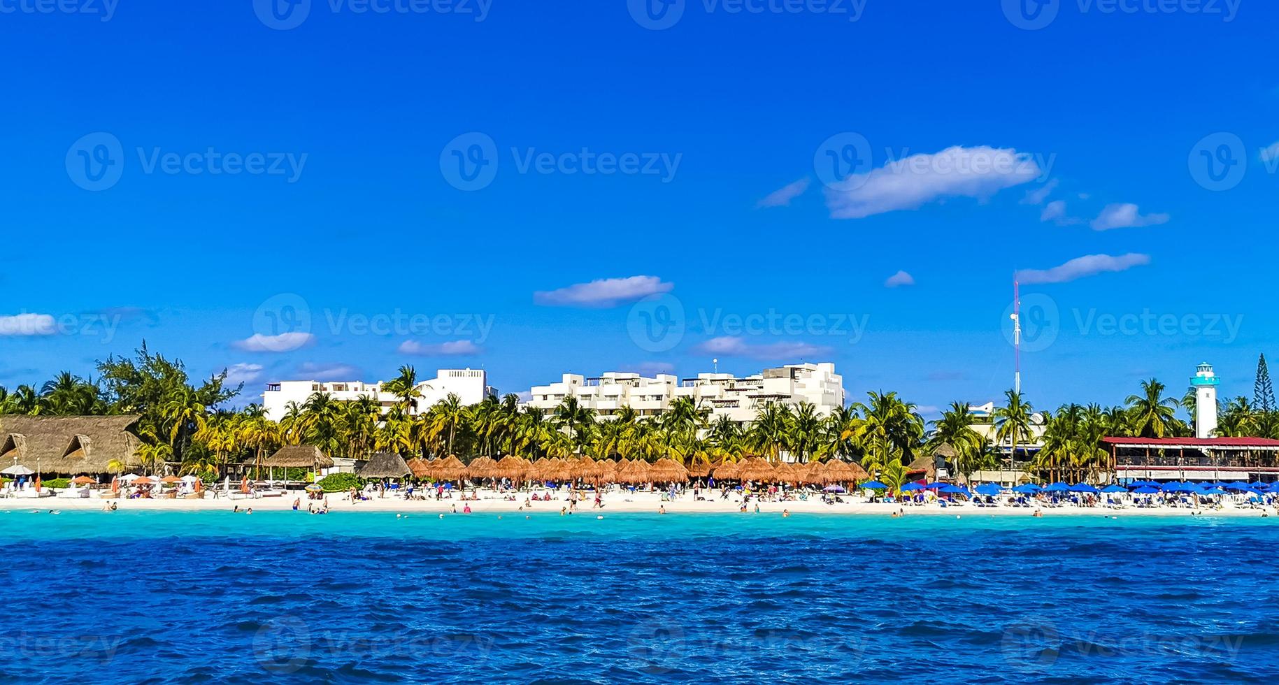 Isla Mujeres panorama view from speed boat in Cancun Mexico. photo