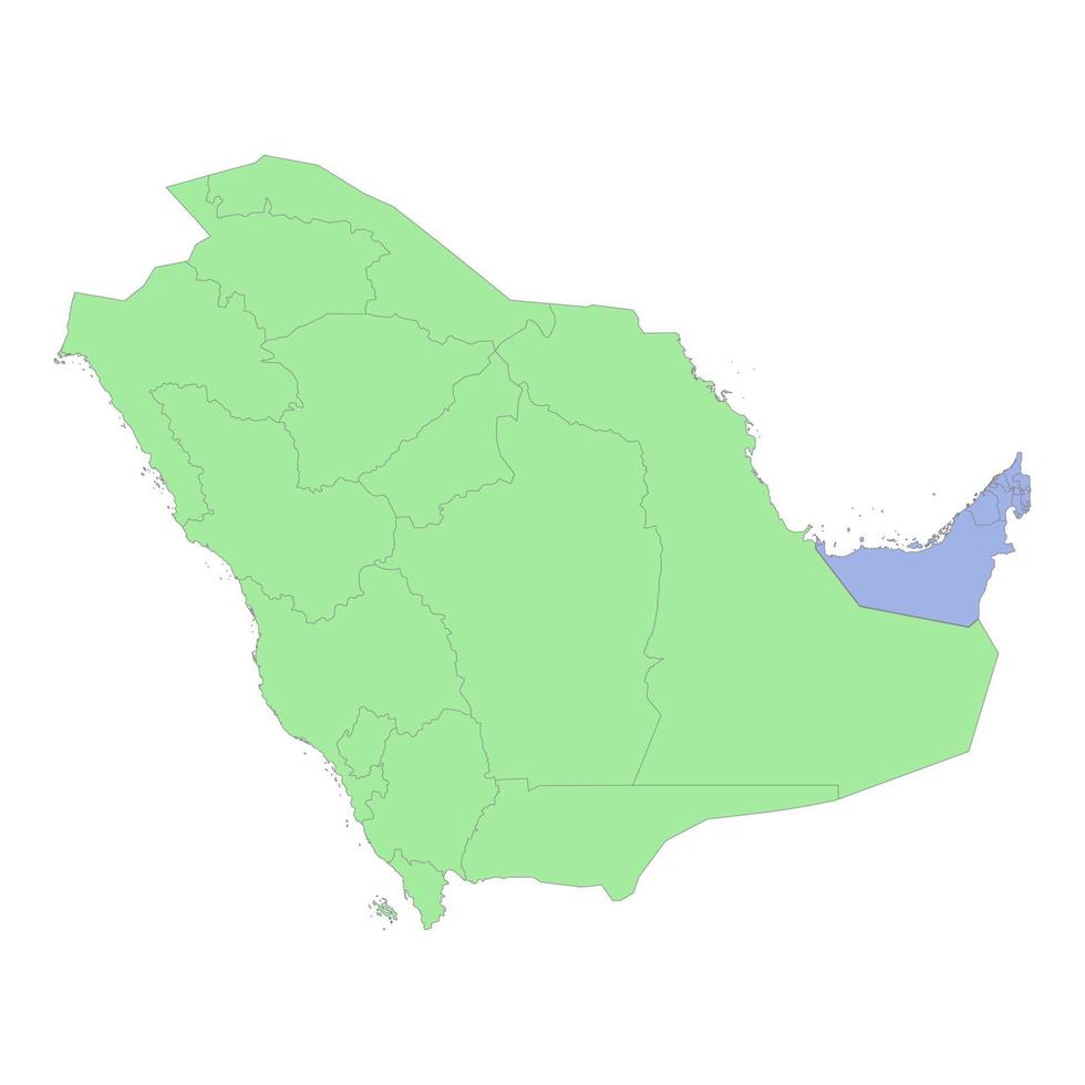 High quality political map of Saudi Arabia and United Arab Emirates with borders of the regions or provinces vector