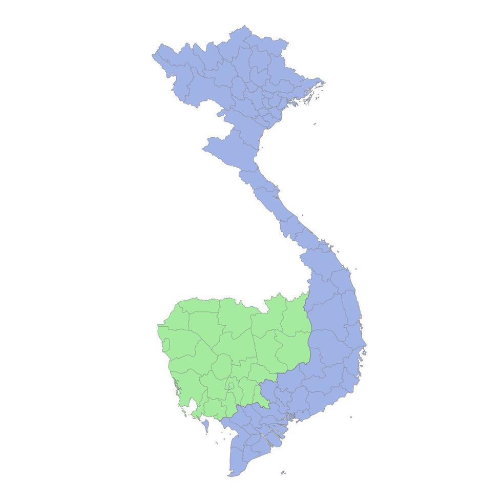 alto calidad político mapa de Vietnam y Camboya con fronteras de el regiones o provincias vector