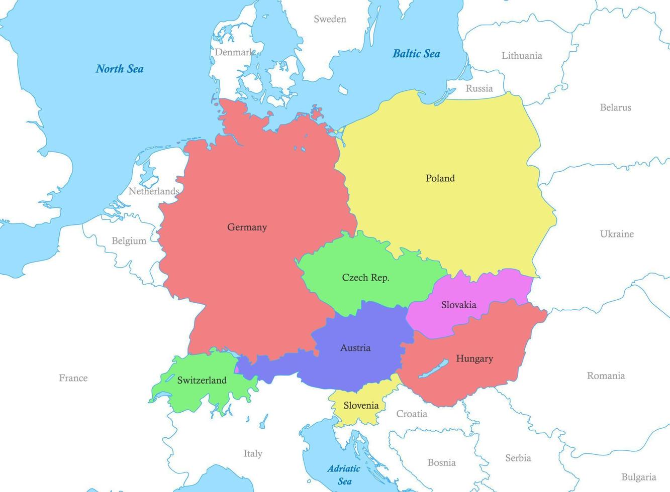 mapa de central Europa con fronteras de el países. vector