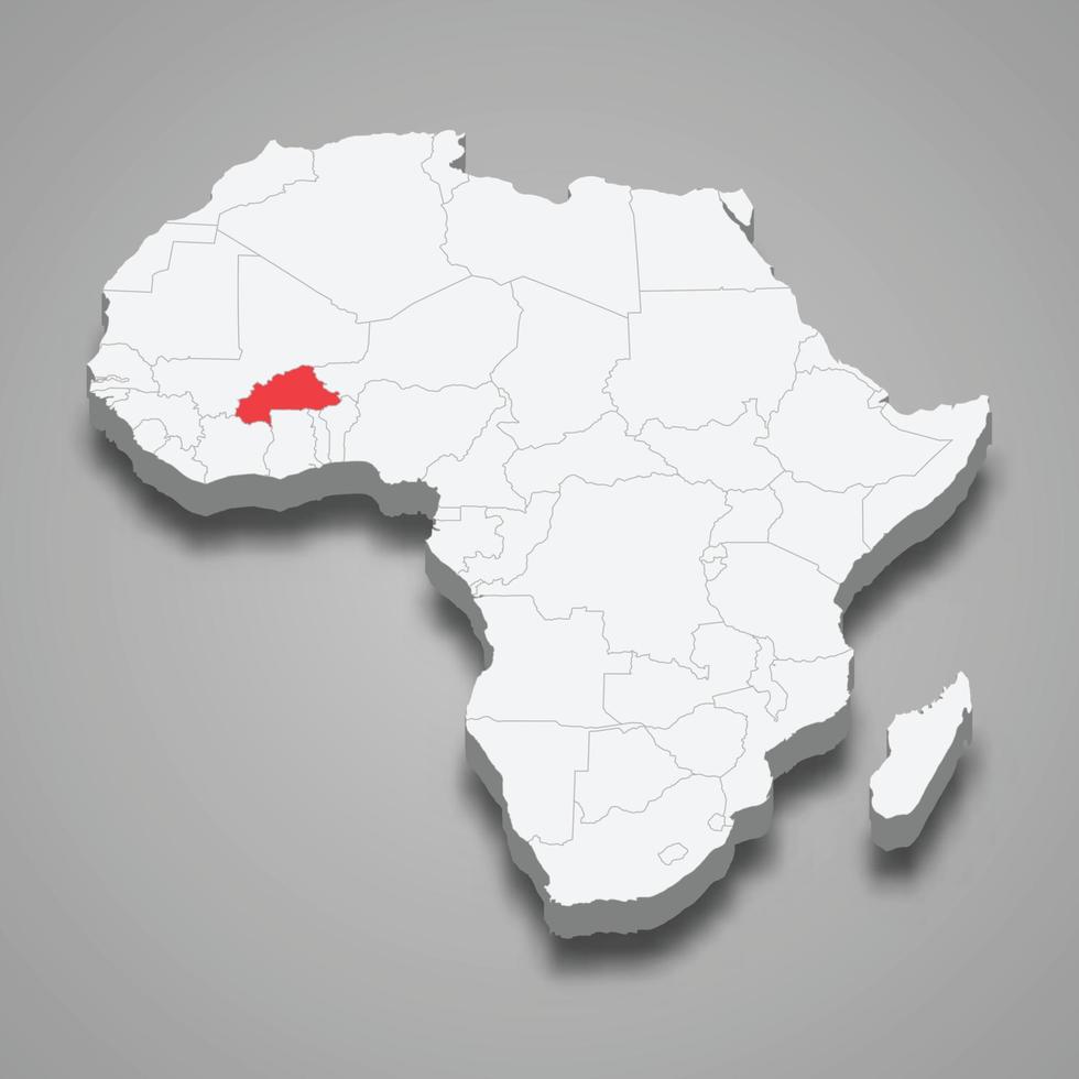 Burkina Faso country location within Africa. 3d map vector