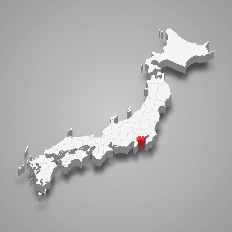 Kanagawa region location within Japan 3d map vector