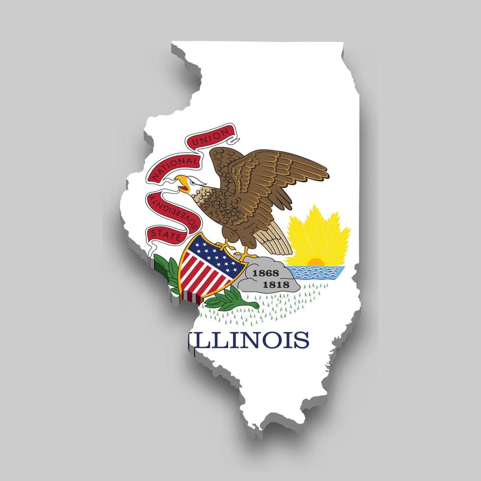 3d isometric Map of Illinois is a state of United States vector