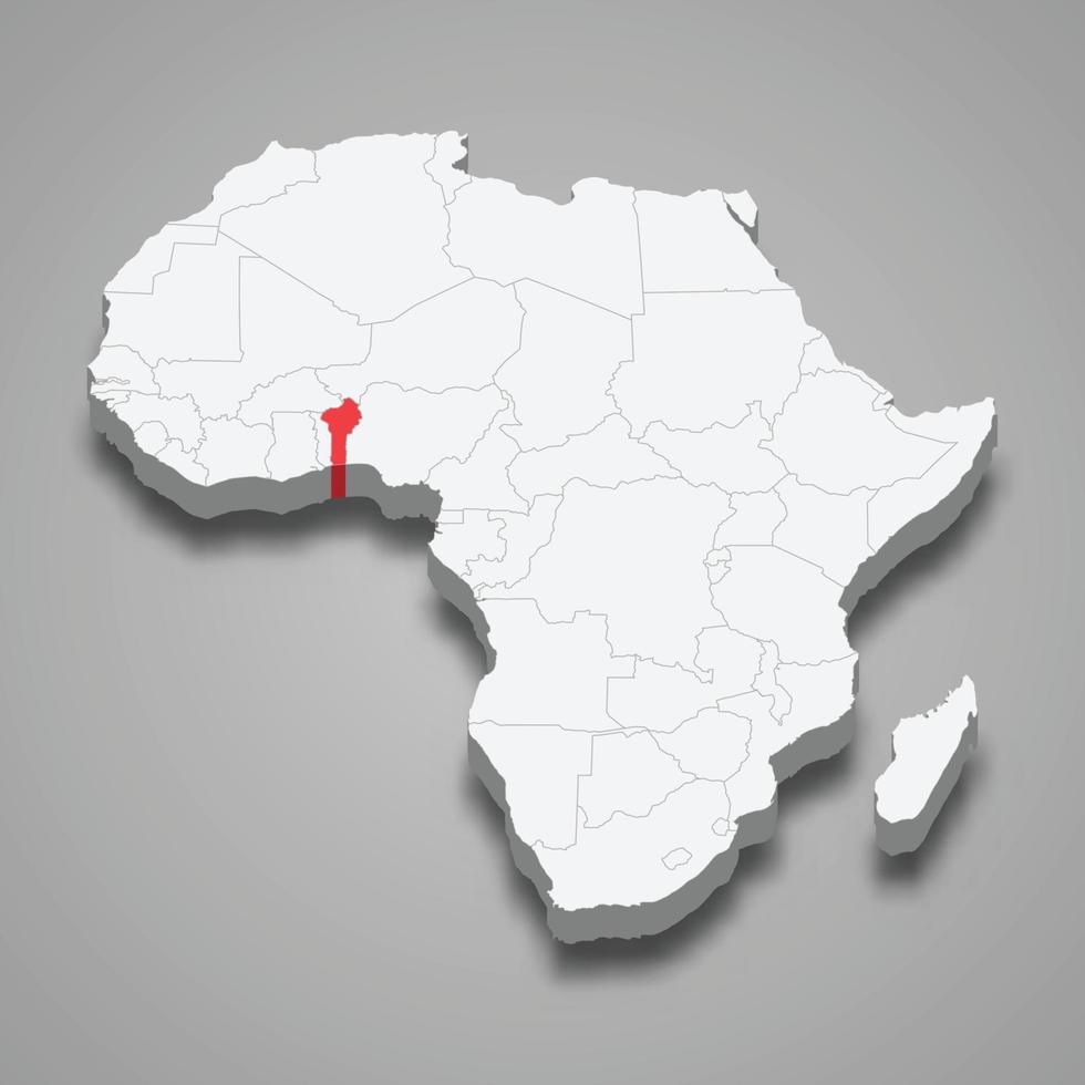 Benin country location within Africa. 3d map vector