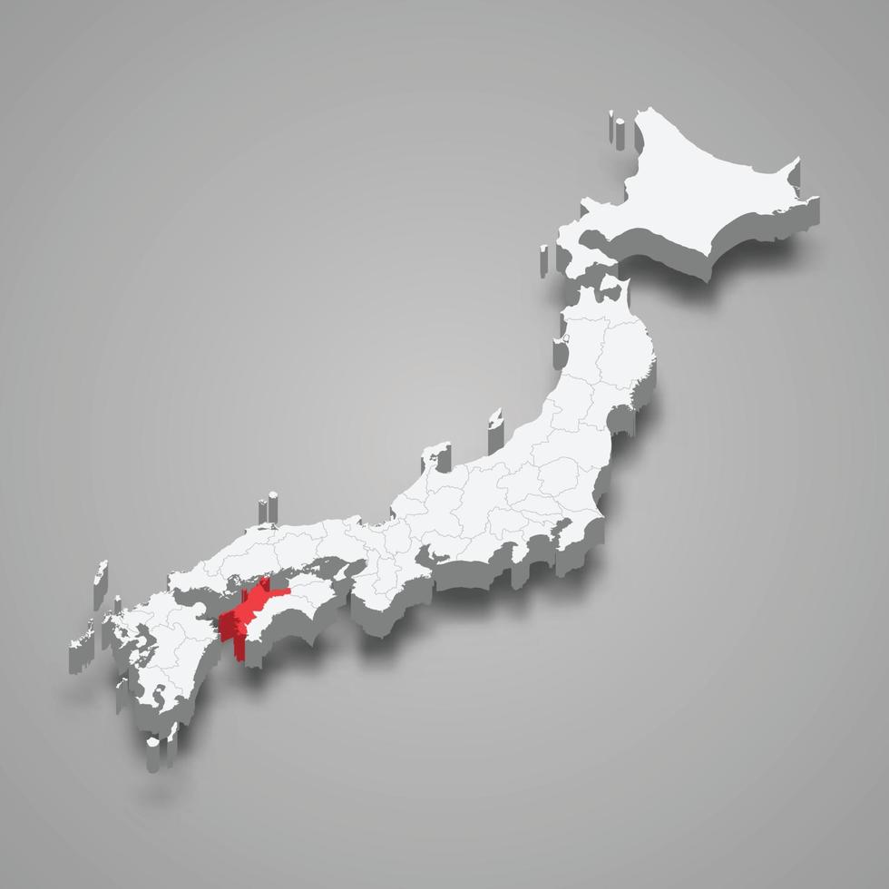 Ehime region location within Japan 3d map vector