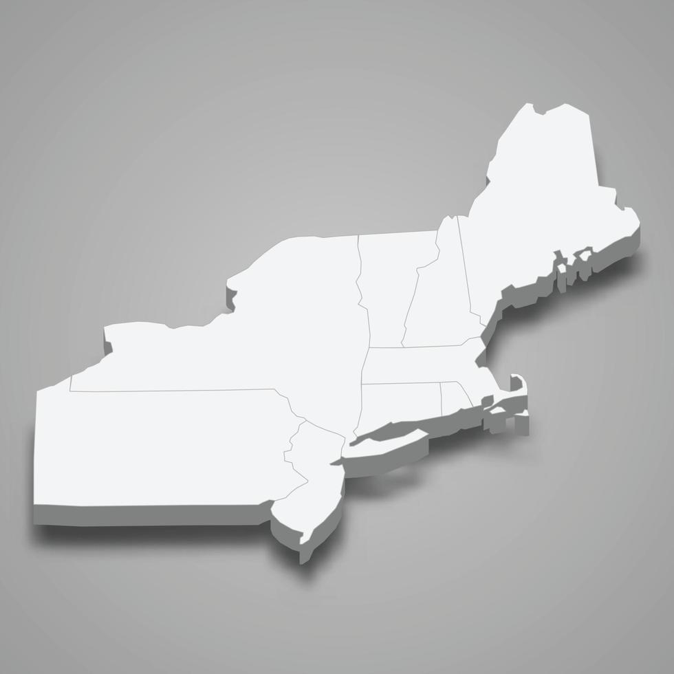 3d isometric map Northeast Region of United States 22754054 Vector Art