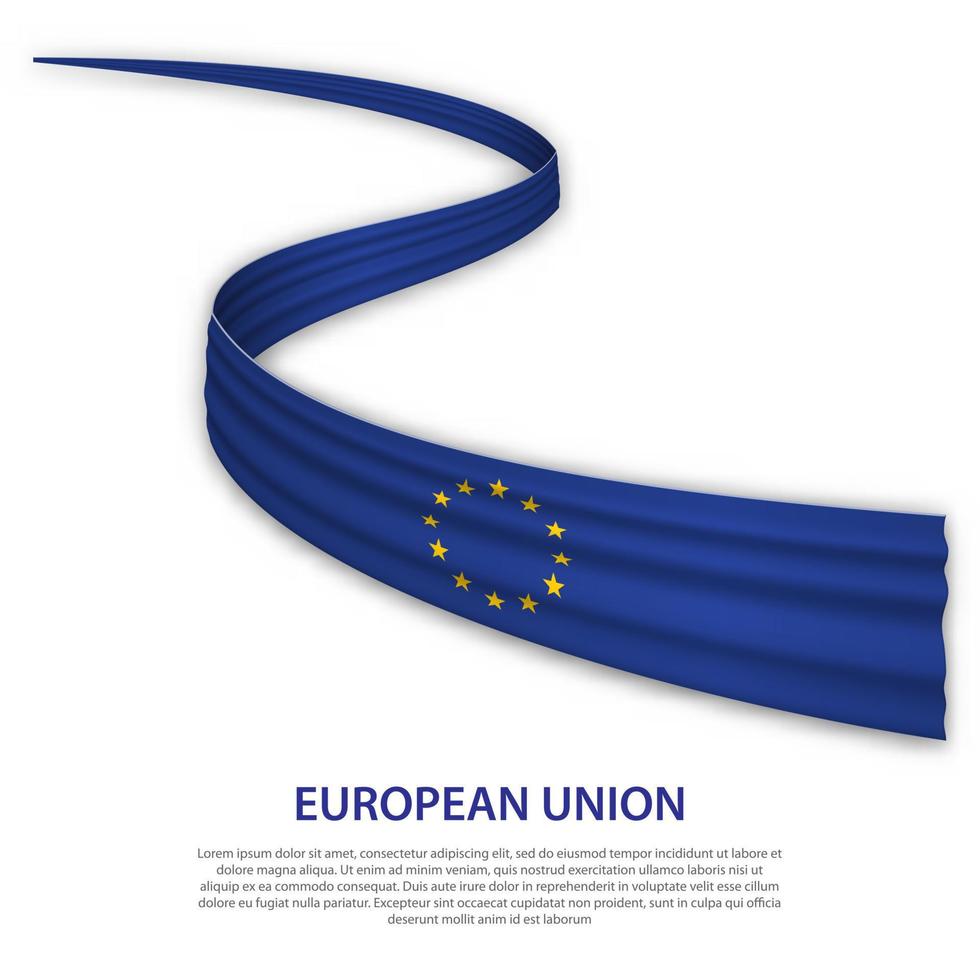 Waving ribbon or banner with flag of European Union vector