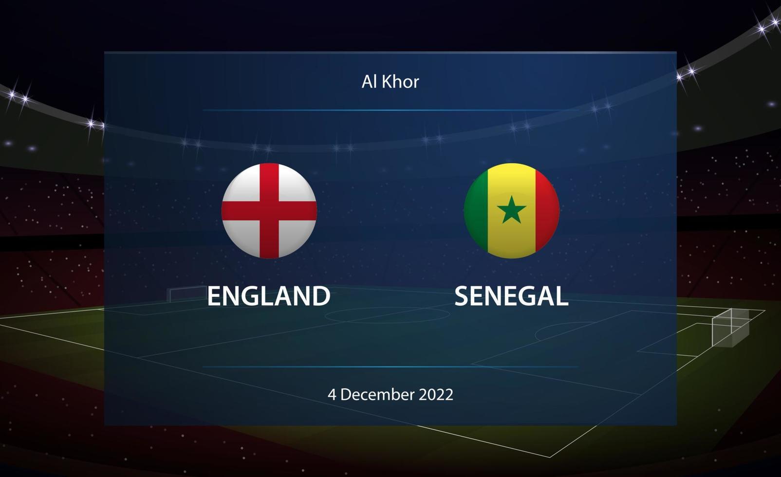 Inglaterra vs Senegal. fútbol americano marcador transmitir gráfico vector