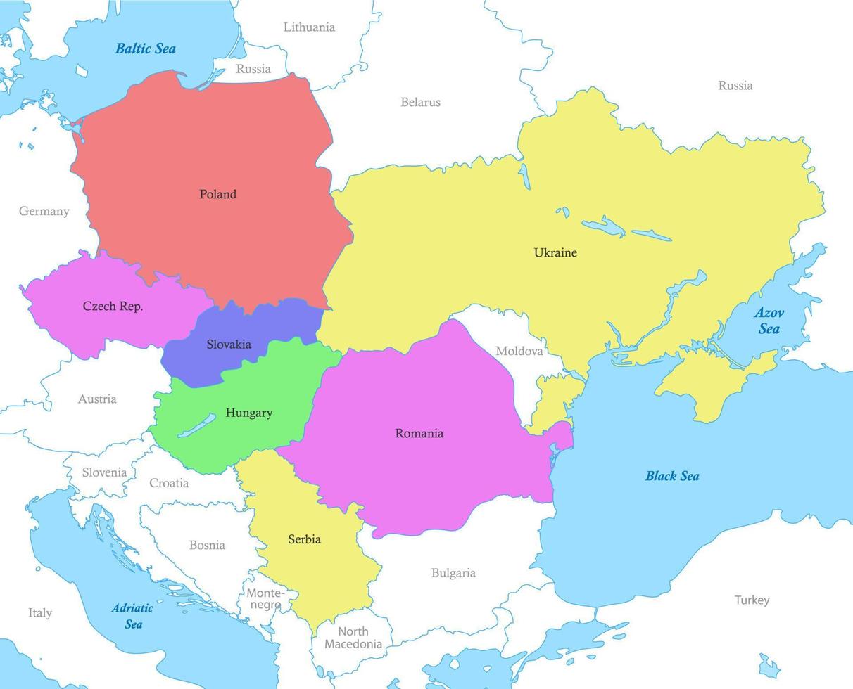 map of Carpathian states with borders of the countries. vector