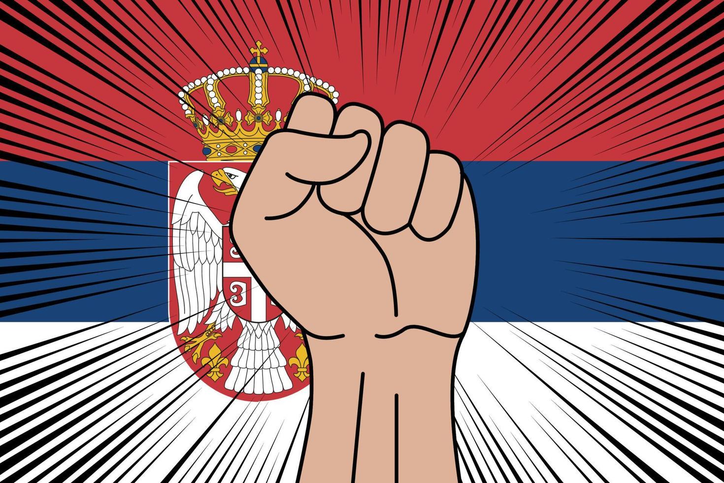 Human fist clenched symbol on flag of Serbia vector