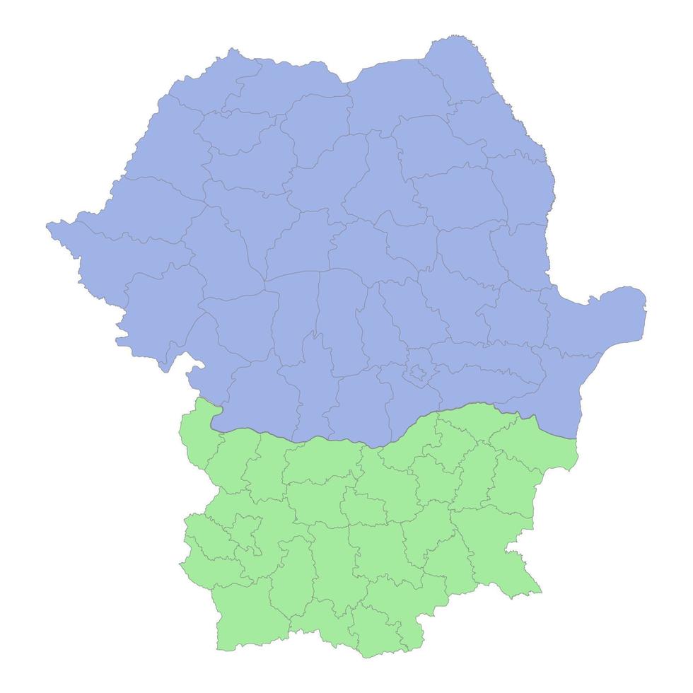 High quality political map of Romania and Bulgaria with borders of the regions or provinces vector