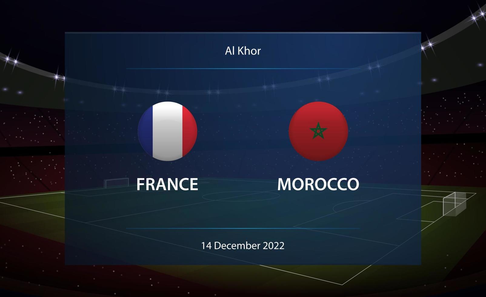 France vs Morocco. Football scoreboard broadcast graphic vector