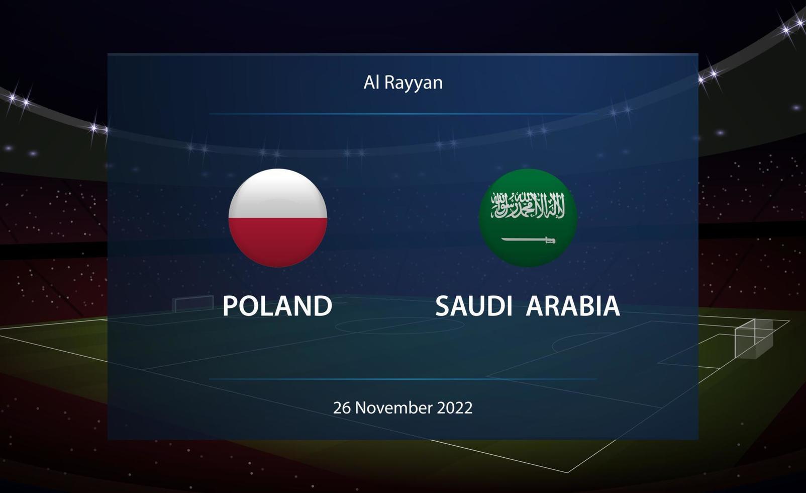Poland vs Saudi Arabia. Football scoreboard broadcast graphic vector