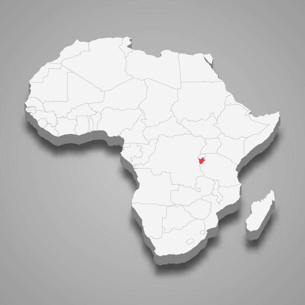 Burundi country location within Africa. 3d map vector