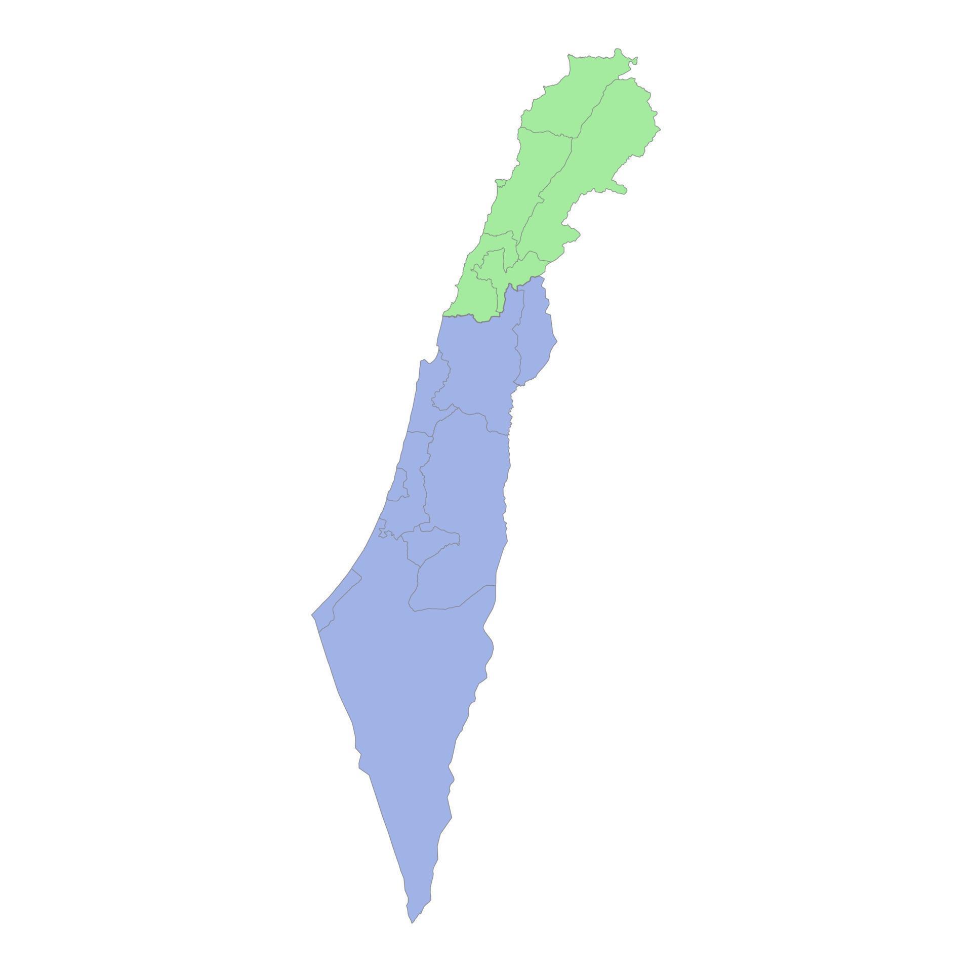 High quality political map of Israel and Lebanon with borders of the
