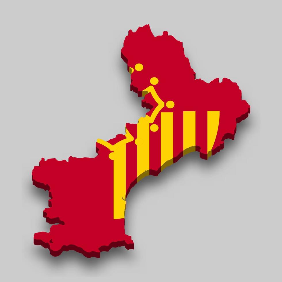 3d isométrica mapa de languedoc-rosellón es un región de Francia vector