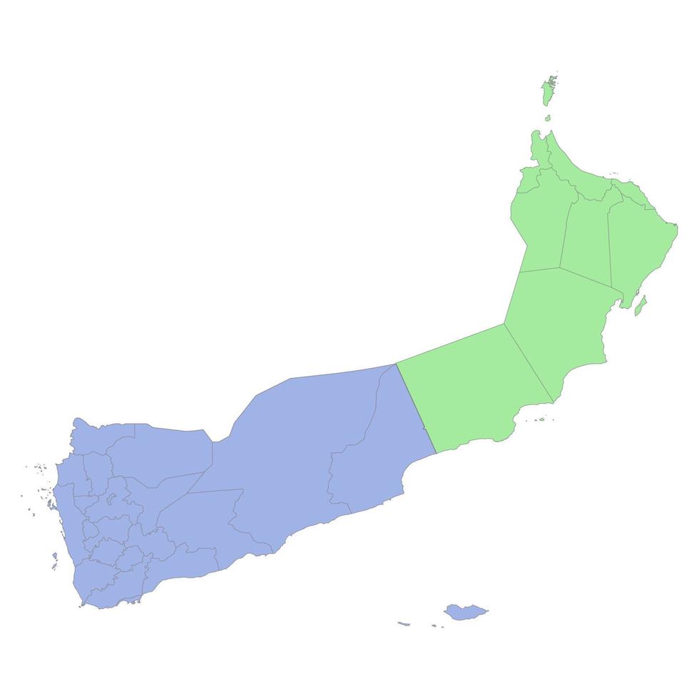 High quality political map of Yemen and Oman with borders of the regions or provinces. vector