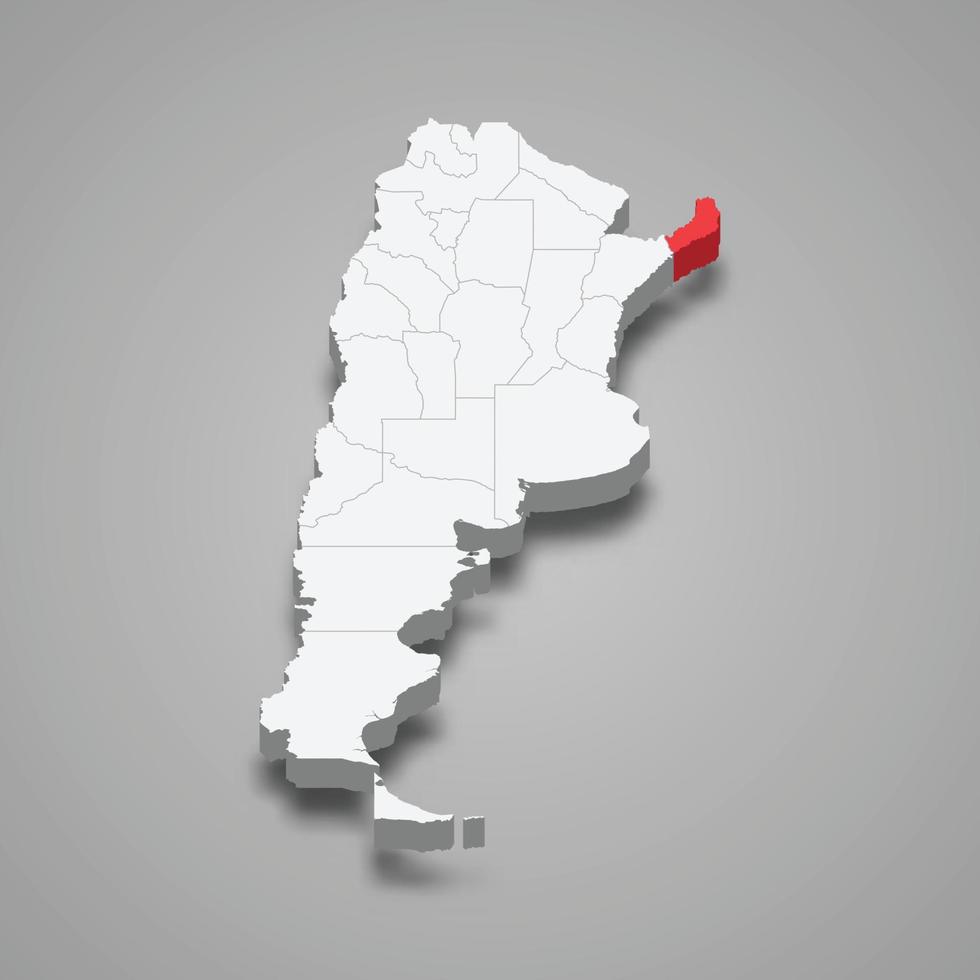 Misiones region location within Argentina 3d map vector