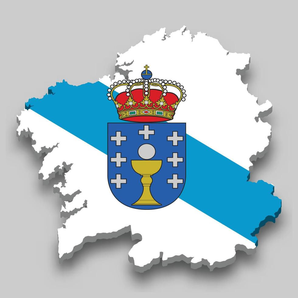 3d isometric Map of Galicia is a region of Spain vector